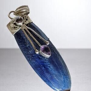 Kyanite Amethyst Pendant – Handmade Sterling Silver 2.5" Necklace
